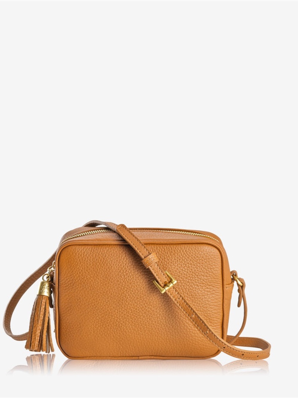 GiGi New York Tan Pebbled Leather Crossbody with Tassel